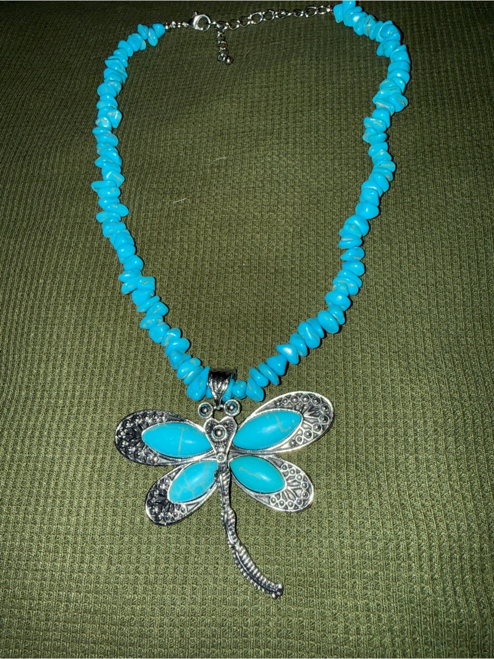 Turquoise Dragonfly Pendant Necklace - Unbranded